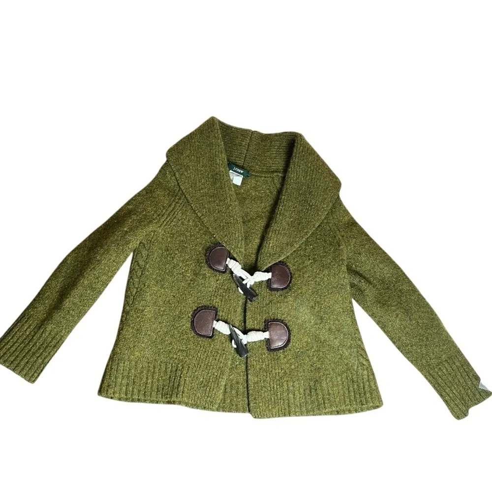 J.Crew Toddler Wool Cashmere Horn Toggle Button Sweater Coat Green Est 4T Preppy